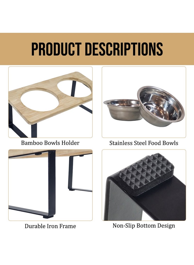 NNC PETS Bamboo cat feeding station with Stainless steel bowls, Durable iron frame, and Non-slip bottom, Elevated pet feeder for cats & small dogs, Easy to assemble, 33 cm (Beige) - Image 3