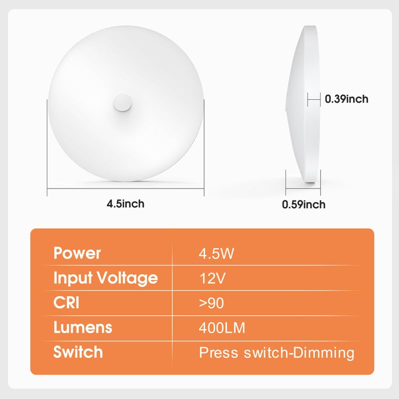 GZV RV Interior Lights, RV LED Ceiling Puck Light, 4 Pack 4.5 Inch 12V, RV Boat Interior Lighting, Dimmable Light for Camper Travel Trailer Motorhome(4000K with Nature White) - Image 3