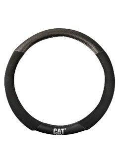 CAT Comfortable and Stylish Chrome Logo Durable Steering Wheel Protection Cover Black 14.5-15.5 Inch CASW-6201-BK  - Image 1
