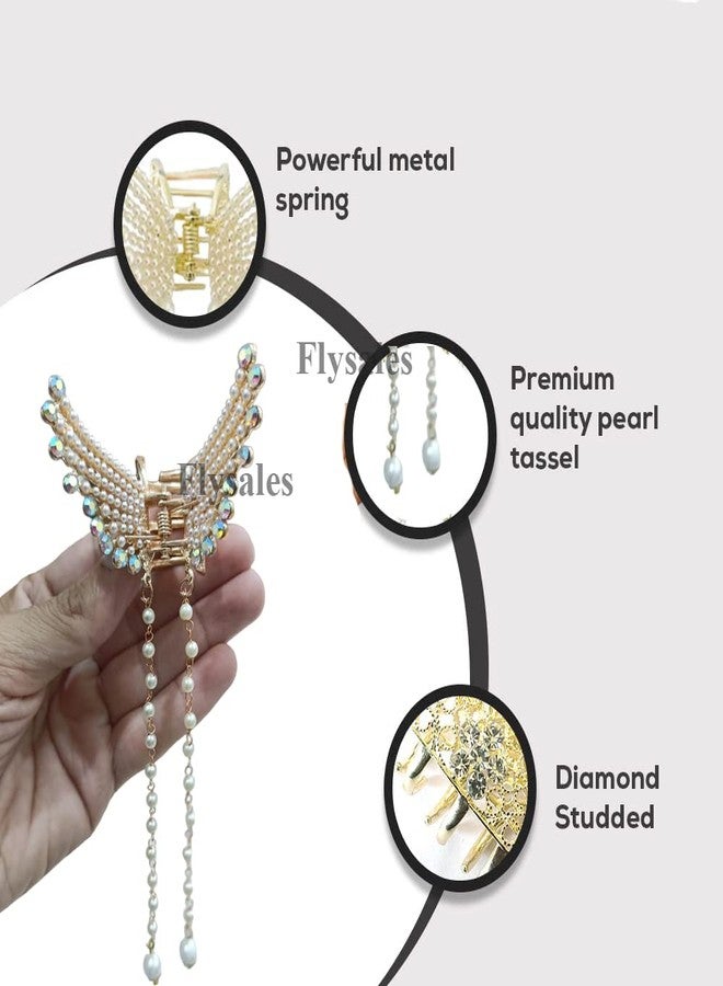 مشابك شعر Flysales® قطعة واحدة للنساء، إكسسوارات مرصعة بالأحجار، إكسسوارات شعر متعددة التصاميم للنساء، مشبك شعر على شكل مخلب، مشبك شعر على شكل فراشة، مشبك شعر معدني، مشبك شعر مزين باللؤلؤ - Image 2
