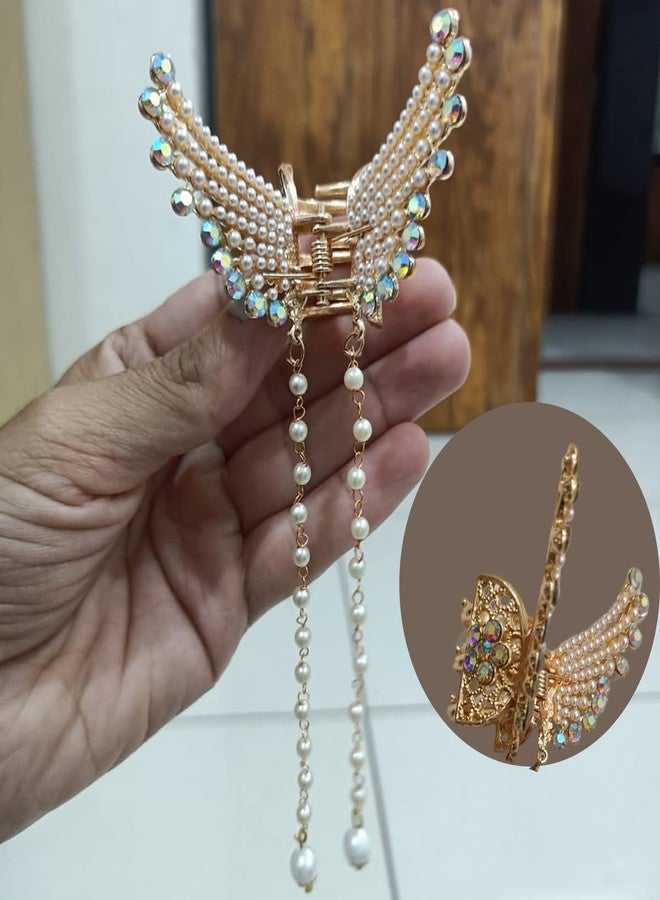مشابك شعر Flysales® قطعة واحدة للنساء، إكسسوارات مرصعة بالأحجار، إكسسوارات شعر متعددة التصاميم للنساء، مشبك شعر على شكل مخلب، مشبك شعر على شكل فراشة، مشبك شعر معدني، مشبك شعر مزين باللؤلؤ - Image 1
