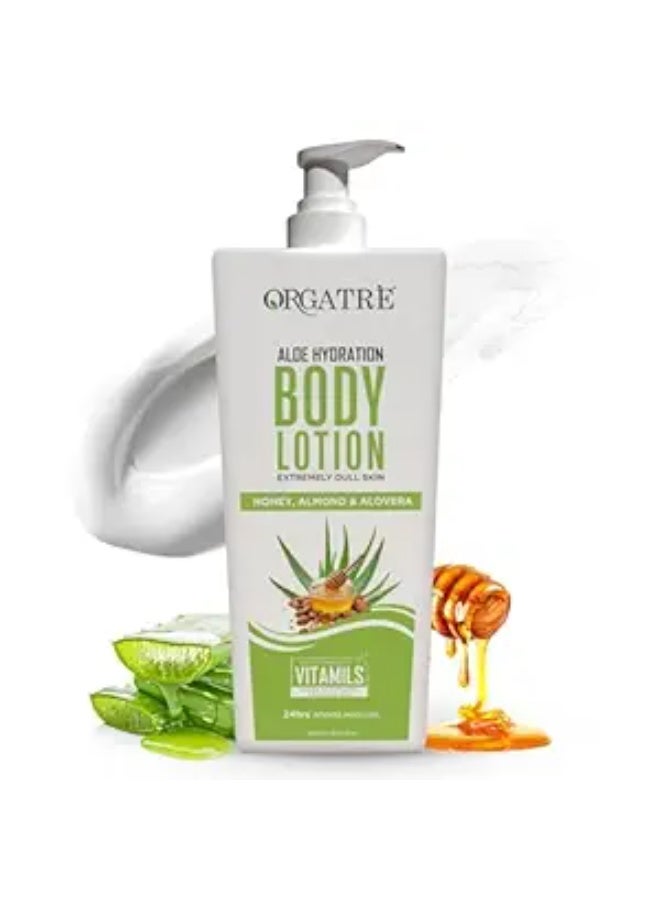 Orgatre Body Lotion with Honey, Almond & Alovera | Deep Moisturizing for Dry Skin | For Men & Women | Soothes, Protects & Revitalizes | 24-Hour Intense Hydration - 400ml (Aloe Vera)