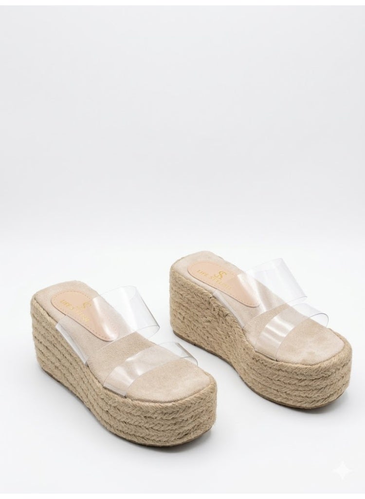 لايف ستيلاش  شبشب ويدج خيش وشفاف S-25 - بيج - Image 2