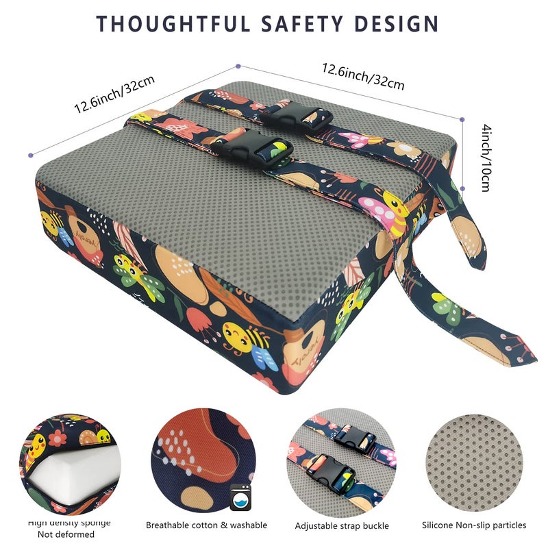 yeroly Toddler Booster Seat for Dining Table,4 Inches Washable Double Safer Straps Non-Slip Bottom Booster Seat for Kids, Portable Travel High Density Sponge Detachable Increasing Cushion for Child... - Image 2
