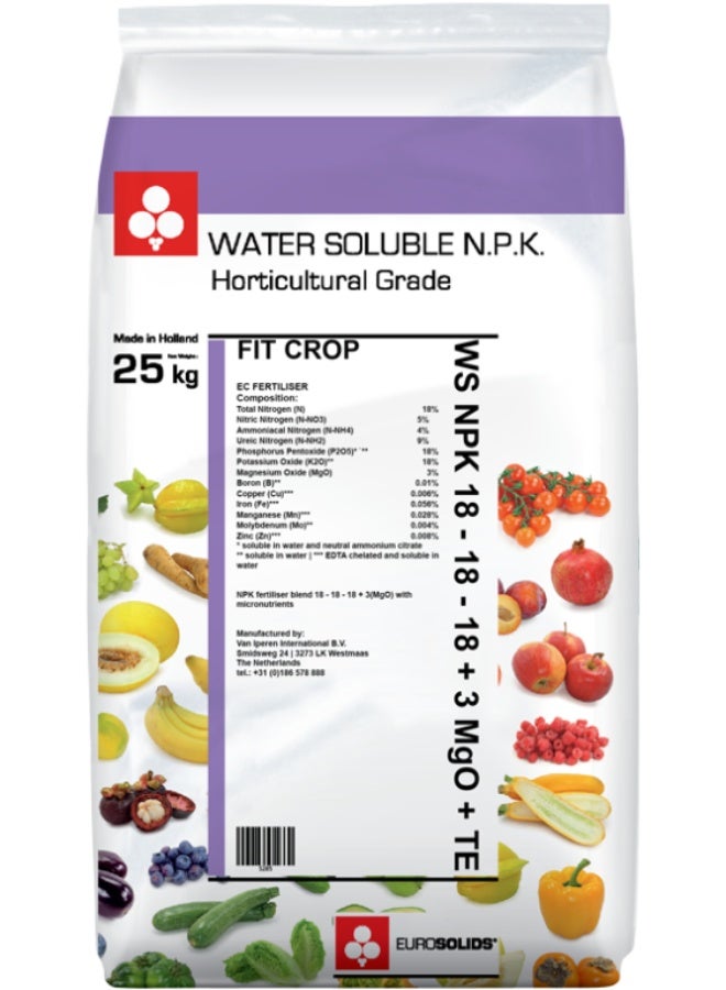 Eurosolids WS NPK 18-18-18 + TE Water Soluble Fertilizer | Balanced Growth Formula | 25kg