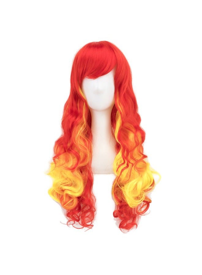 IMISSU Flag Color Design Hair Cosplay Wigs with Bangs Halloween Costume Wig (ES Flag Red Yellow Red) - Image 2