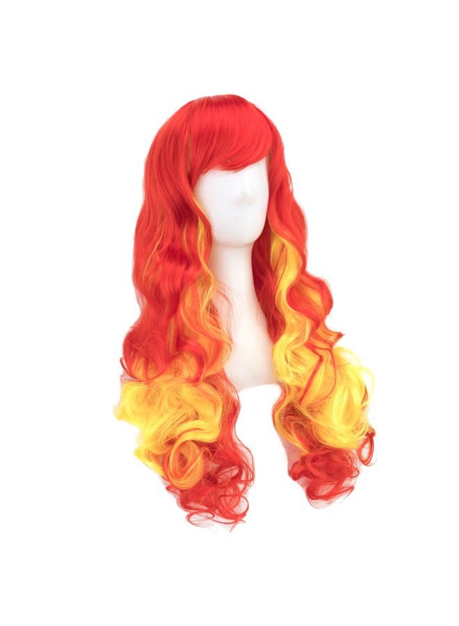 IMISSU Flag Color Design Hair Cosplay Wigs with Bangs Halloween Costume Wig (ES Flag Red Yellow Red) - Image 3