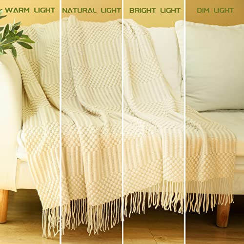 Blagic Knitted Throw Blanket for Couch, Bed and Sofa. Super Soft Blanket with Tassels, Beige/Ivory Throw Blanket, 50 x 60 Inches Lightweight & Cosy Home Decor - Image 4
