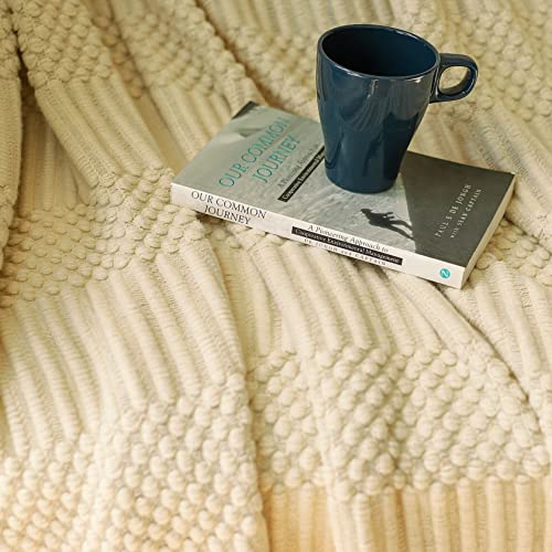 Blagic Knitted Throw Blanket for Couch, Bed and Sofa. Super Soft Blanket with Tassels, Beige/Ivory Throw Blanket, 50 x 60 Inches Lightweight & Cosy Home Decor - Image 3