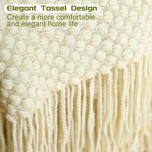Blagic Knitted Throw Blanket for Couch, Bed and Sofa. Super Soft Blanket with Tassels, Beige/Ivory Throw Blanket, 50 x 60 Inches Lightweight & Cosy Home Decor - Image 5