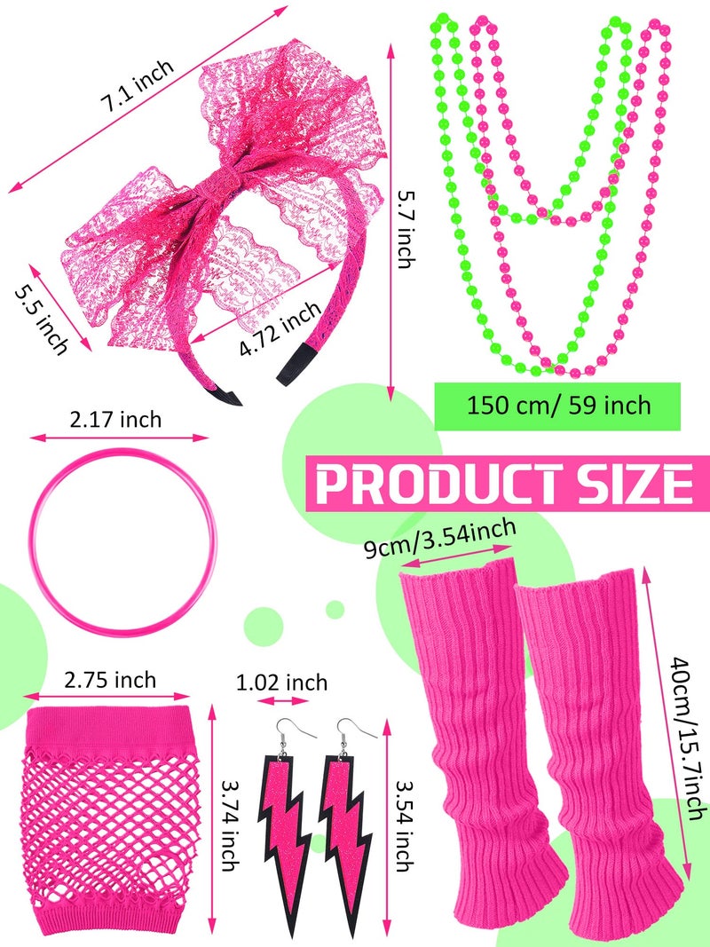 Vabean 19 Pcs 80s Costume Set T Shirt Leggings Tutu Skirt Headband Necklace Bracelets Earrings Gloves Leg Warmers for Women (Black Leggings,Large) - Image 4