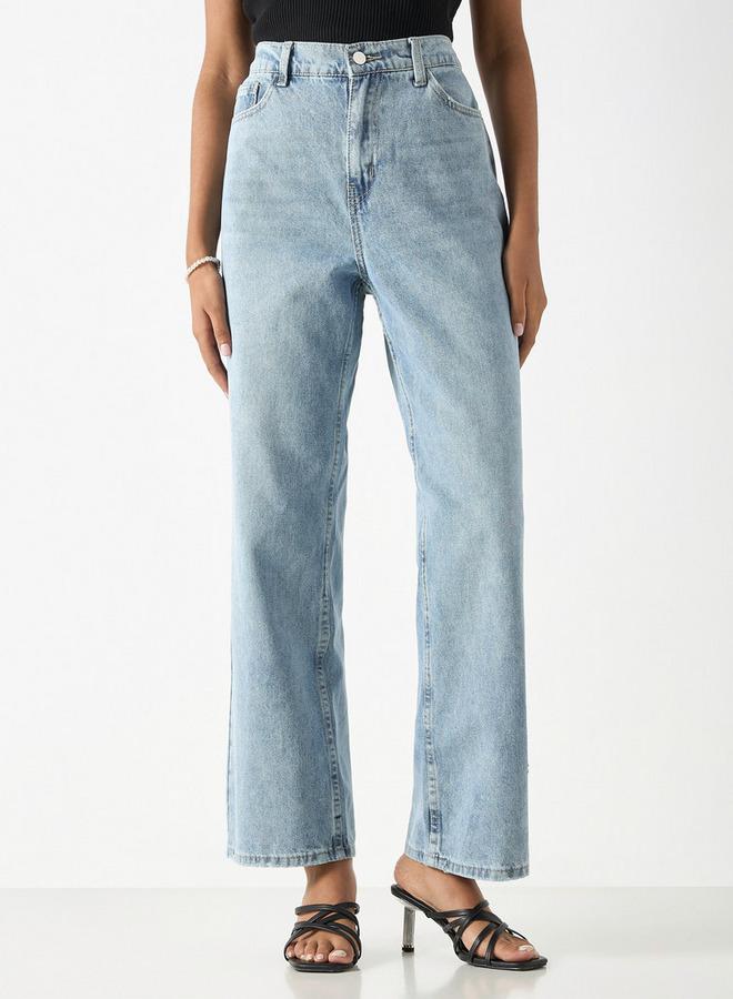 تواكستريمز بنطلون جينز سادة واسع الساقين بزر إغلاق من تو إكستريمز - Image 1