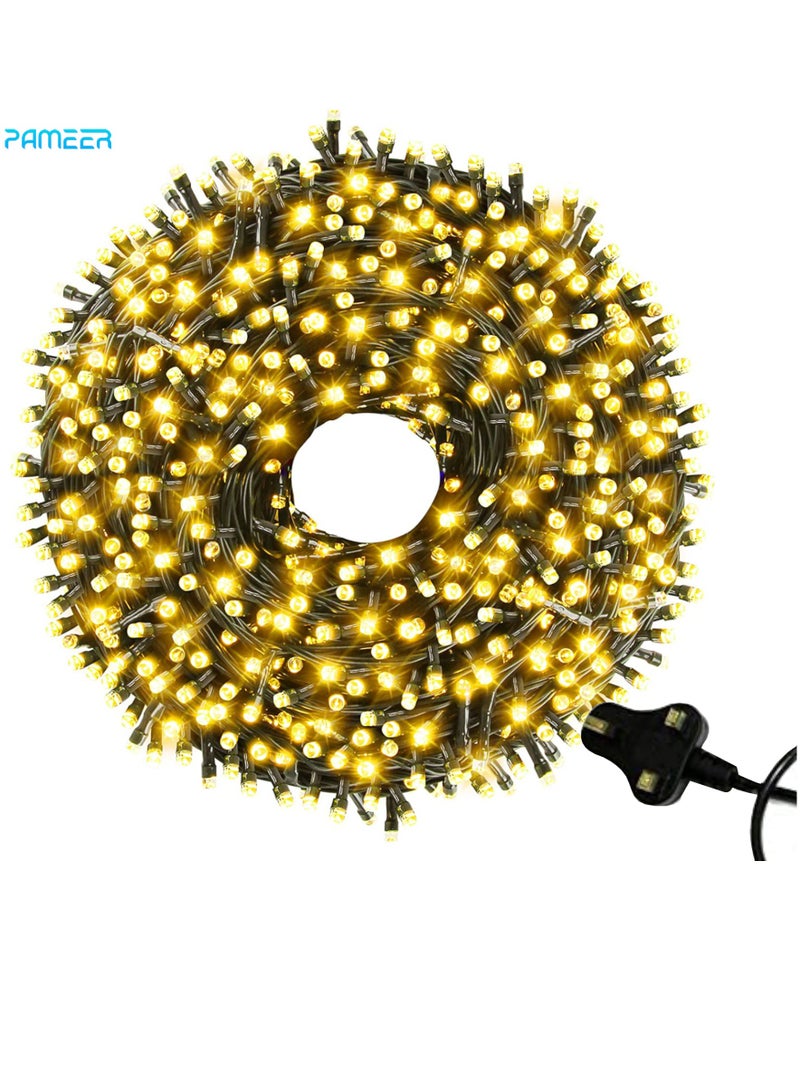 PAMEER Warm White LED String Lights Black Wire Plug-in 20mtr 250 LEDs String Home Decorative LED Strip for Christmas EID Ramadan Diwali and Wedding Parties Decoration Box Button Control 8 Modes - Image 1