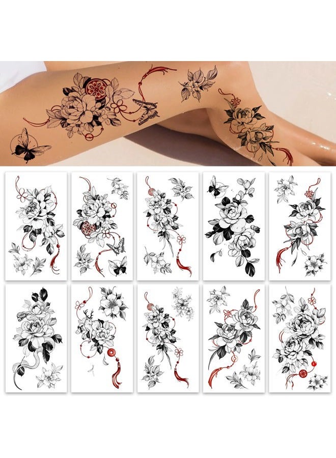 Roarhowl Popular nowadays, oriental elements of big flowers, temporary tattoos for women 10 designs - Image 1