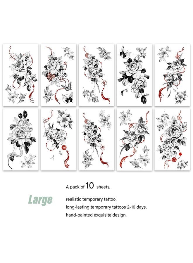Roarhowl Popular nowadays, oriental elements of big flowers, temporary tattoos for women 10 designs - Image 2