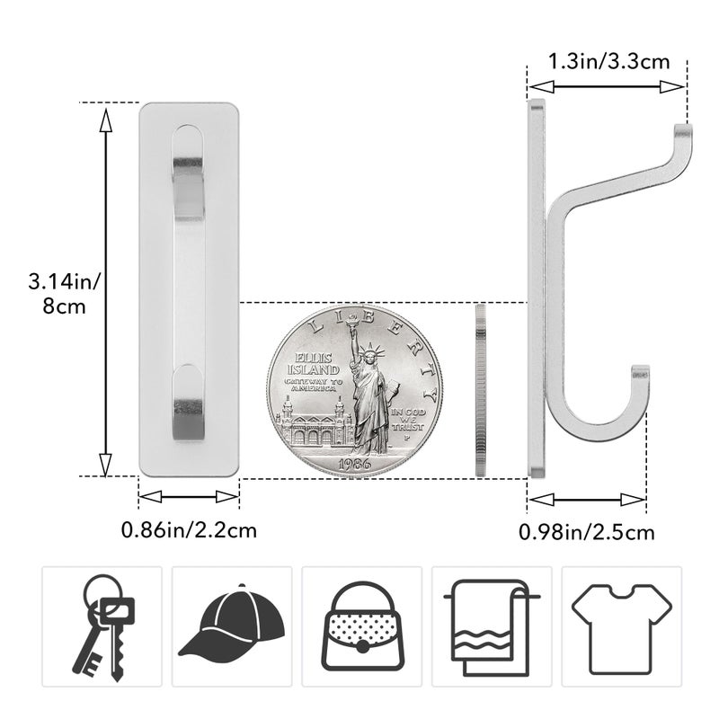 خطافات معاطف لاصقة من بيكبيف، شديدة الالتصاق، تتحمل حتى 10 أرطال (كحد أقصى)، خطاف معدني مقاوم للماء لتعليق المناشف، أكاليل الزهور، الحقائب، القبعات، الملابس، علاقة جدارية شديدة التحمل للحمام والمطبخ والباب، فضي اللون - Image 4