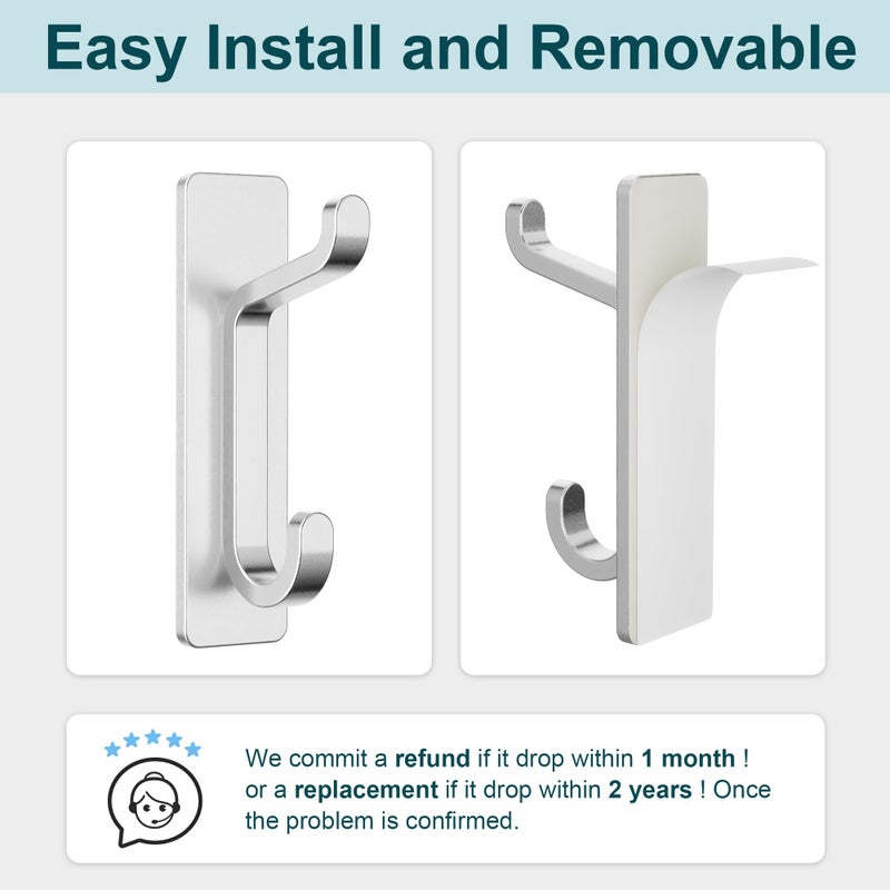 خطافات معاطف لاصقة من بيكبيف، شديدة الالتصاق، تتحمل حتى 10 أرطال (كحد أقصى)، خطاف معدني مقاوم للماء لتعليق المناشف، أكاليل الزهور، الحقائب، القبعات، الملابس، علاقة جدارية شديدة التحمل للحمام والمطبخ والباب، فضي اللون - Image 3