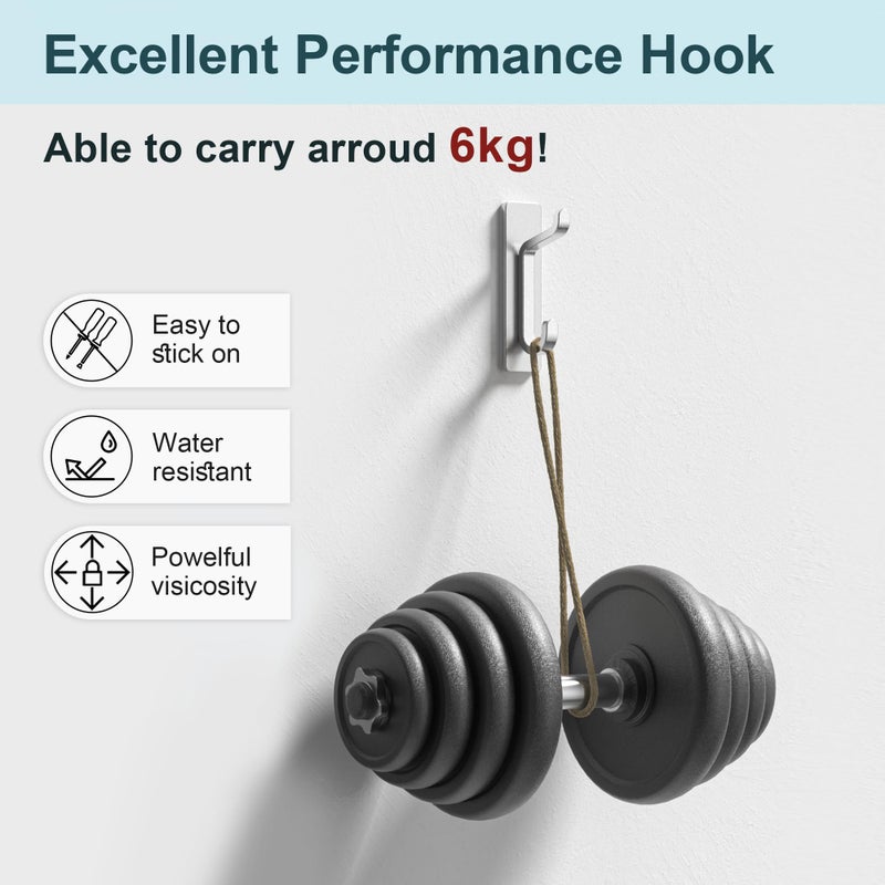 خطافات معاطف لاصقة من بيكبيف، شديدة الالتصاق، تتحمل حتى 10 أرطال (كحد أقصى)، خطاف معدني مقاوم للماء لتعليق المناشف، أكاليل الزهور، الحقائب، القبعات، الملابس، علاقة جدارية شديدة التحمل للحمام والمطبخ والباب، فضي اللون - Image 2