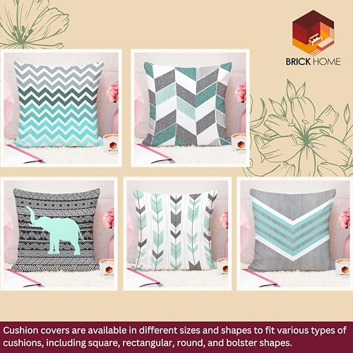 BRICK HOME Grey Teal Multicolor Printed Poly Cotton Cushion Cover, 24X24 Inches, Set of 2 - Image 2