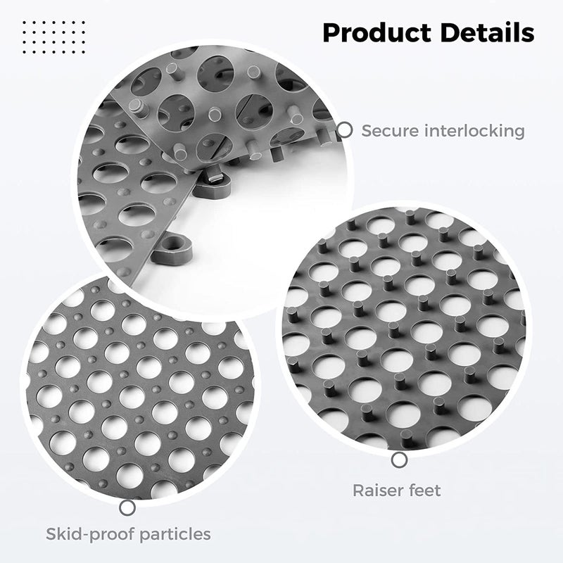 Swejos Interlocking Rubber Floor Tiles Mats Bathroom Tile with Drain Holes Massage Soft Cushion Flooring Tiles for Pool Shower Bathroom Deck Patio Garage (6) - Image 5