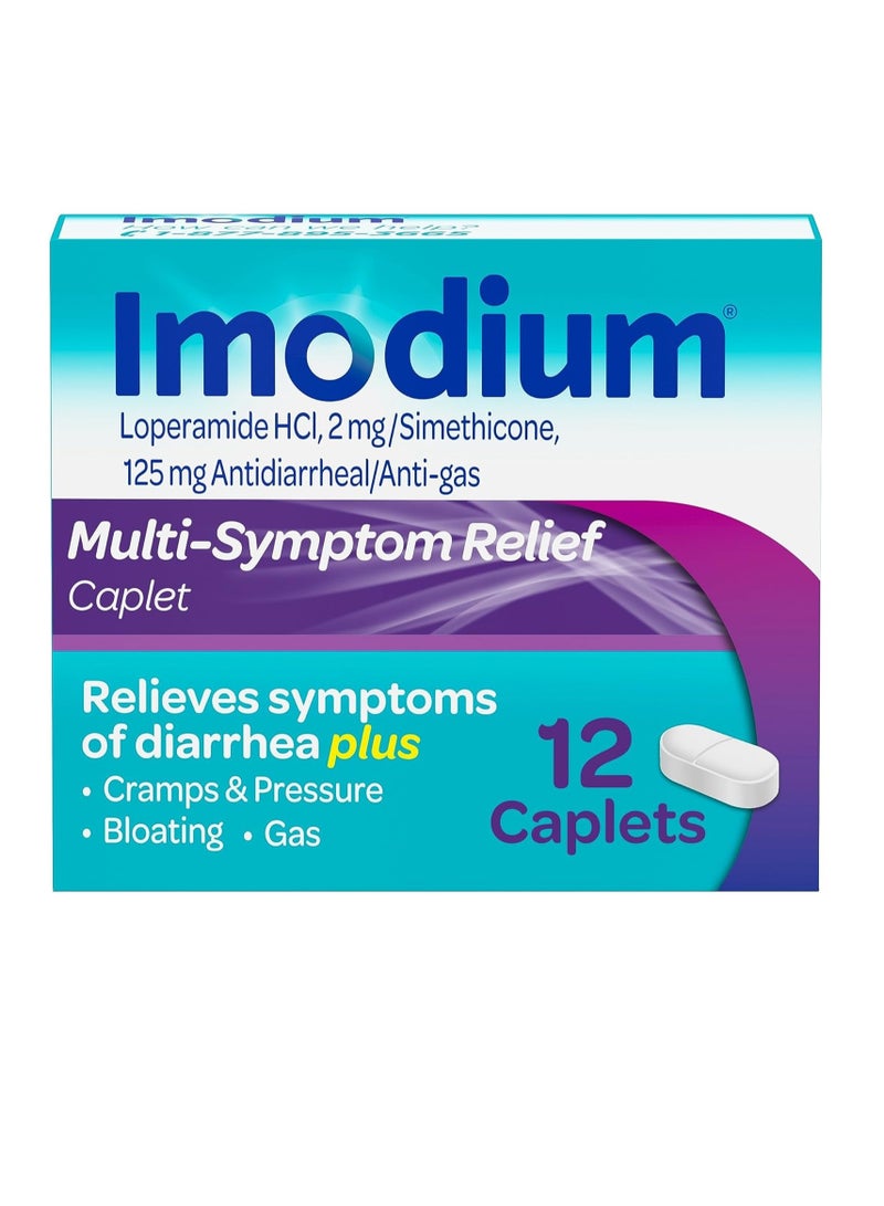 إيموديوم كبسولات لتخفيف الأعراض المتعددة تحتوي على لوبيراميد هيدروكلوريد وسيميثيكون، 12 قرصًا - Image 1