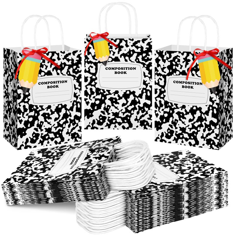 Kolldenn Teacher Gift Bags Composition Paper Bags with Handles Notebook Line Teacher Appreciation Graduation Gifts Bag for Kindergarten Preschool End of Year Party Favors Wrapping(36 Pcs,Composition) - Image 1