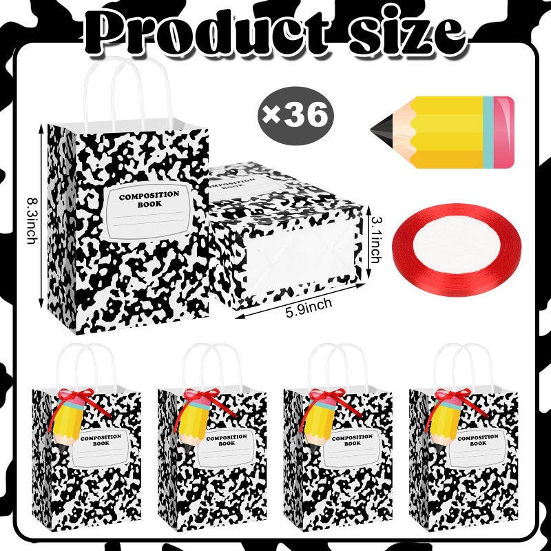 Kolldenn Teacher Gift Bags Composition Paper Bags with Handles Notebook Line Teacher Appreciation Graduation Gifts Bag for Kindergarten Preschool End of Year Party Favors Wrapping(36 Pcs,Composition) - Image 2