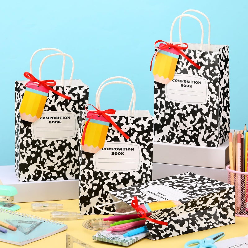 Kolldenn Teacher Gift Bags Composition Paper Bags with Handles Notebook Line Teacher Appreciation Graduation Gifts Bag for Kindergarten Preschool End of Year Party Favors Wrapping(36 Pcs,Composition) - Image 3