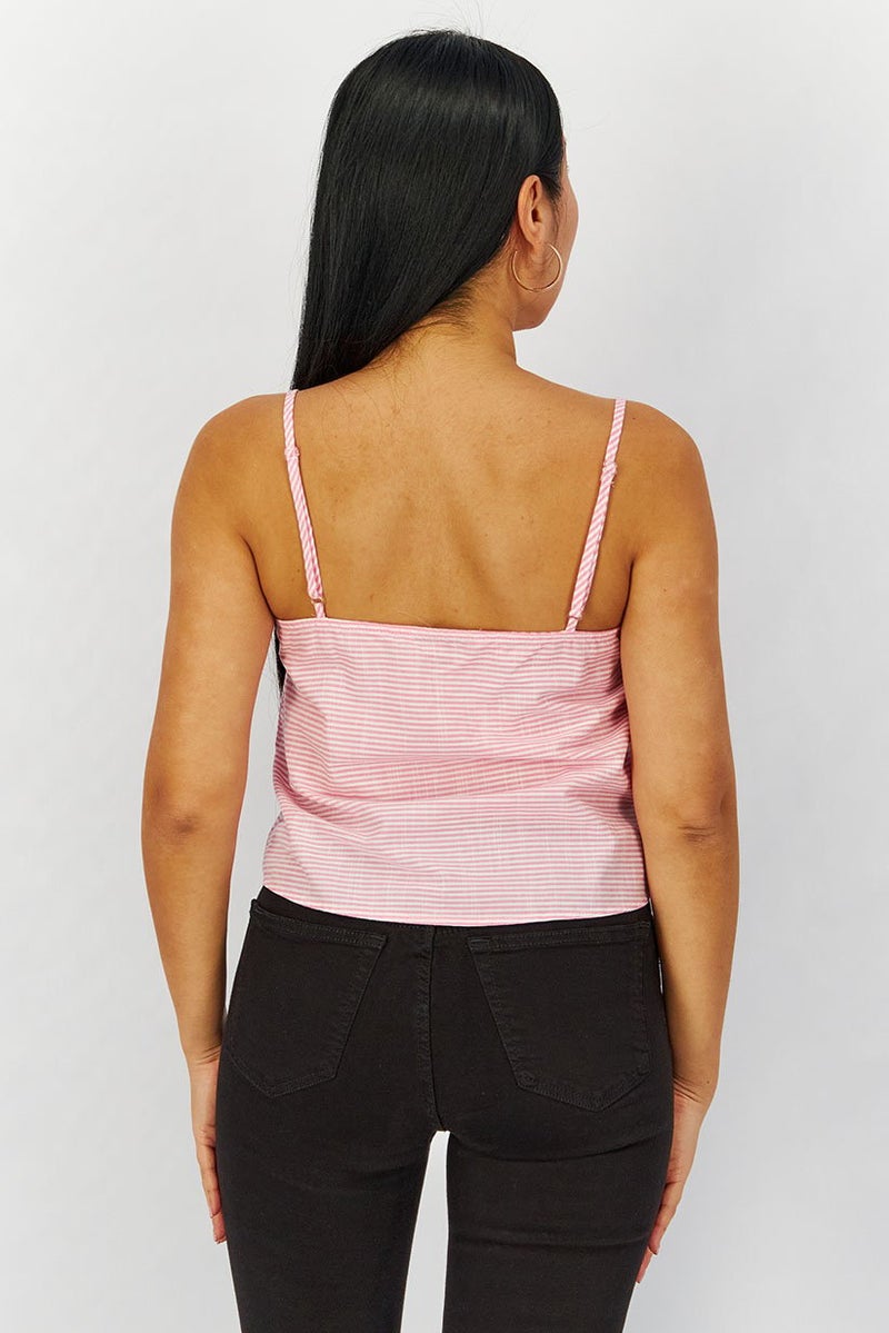 Lefties Women Keyhole Sleeveless Stripe Top, Pink and White - Image 3