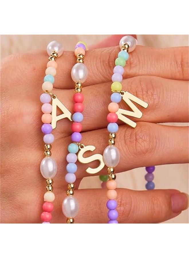 Cute Initial Necklaces for Girls Women Trendy Dainty Colorful Beaded Pearl Letter Choker Lockets Necklace for Kids Handmade 14K Gold Plated  Birthday Jewelry Gifts for Teen Girls - Image 5