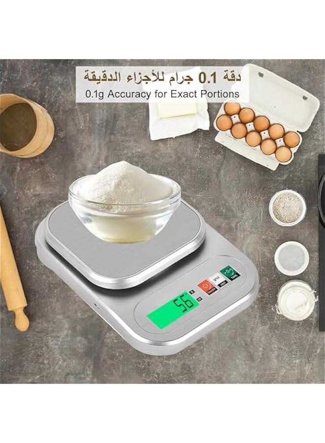 ميزا مطخ للحمية الغذائية المزلية م الستالس ستيل، ميزا رقمي مع شاشة ال سي دي كيرة ووظيفة تفريغ طاقة الطارية، دقة عالية للحمية الغذائية والطخ والوز الجرام والاوصة، فضي - Image 5