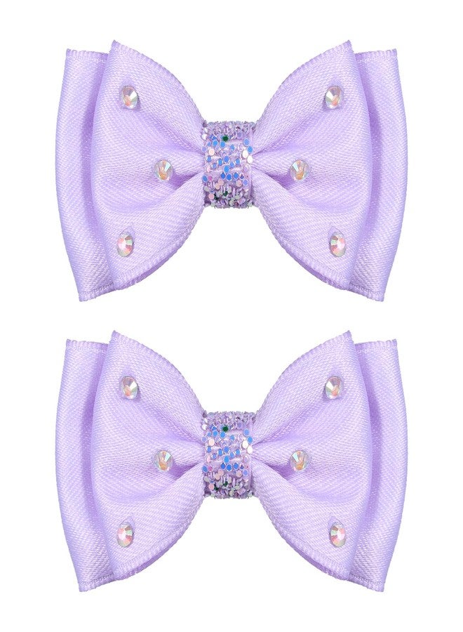 CHIROGRAPHY 2 PCS Rhinestone Bow Hair Clips for Women and Girls | Glitter Center Hair Bows with Sparkling Stones | Stylish Non-Slip Hairpins Hair Accessories for Daily Use and Events (Purple) - Image 1