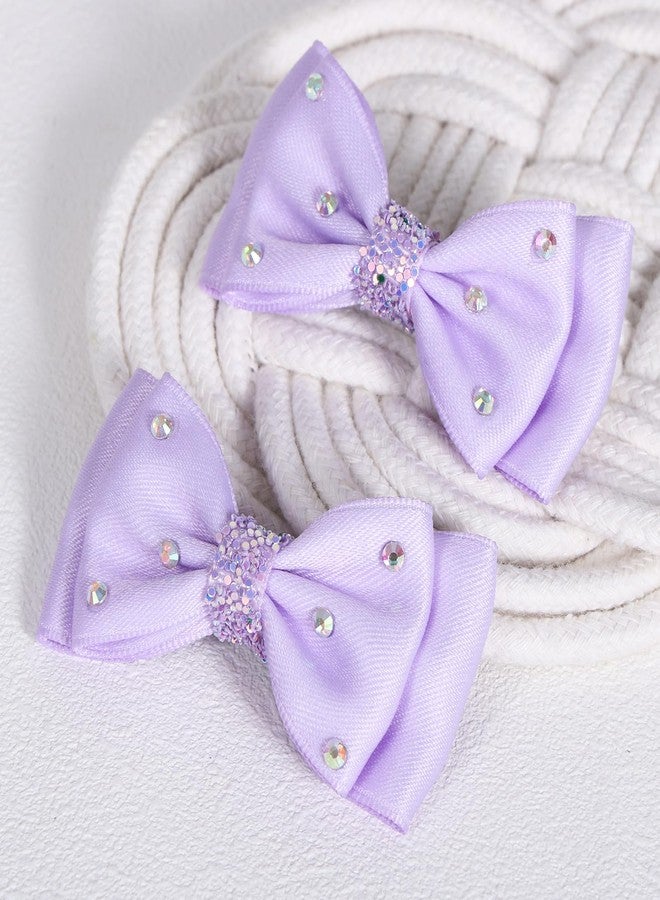 CHIROGRAPHY 2 PCS Rhinestone Bow Hair Clips for Women and Girls | Glitter Center Hair Bows with Sparkling Stones | Stylish Non-Slip Hairpins Hair Accessories for Daily Use and Events (Purple) - Image 2