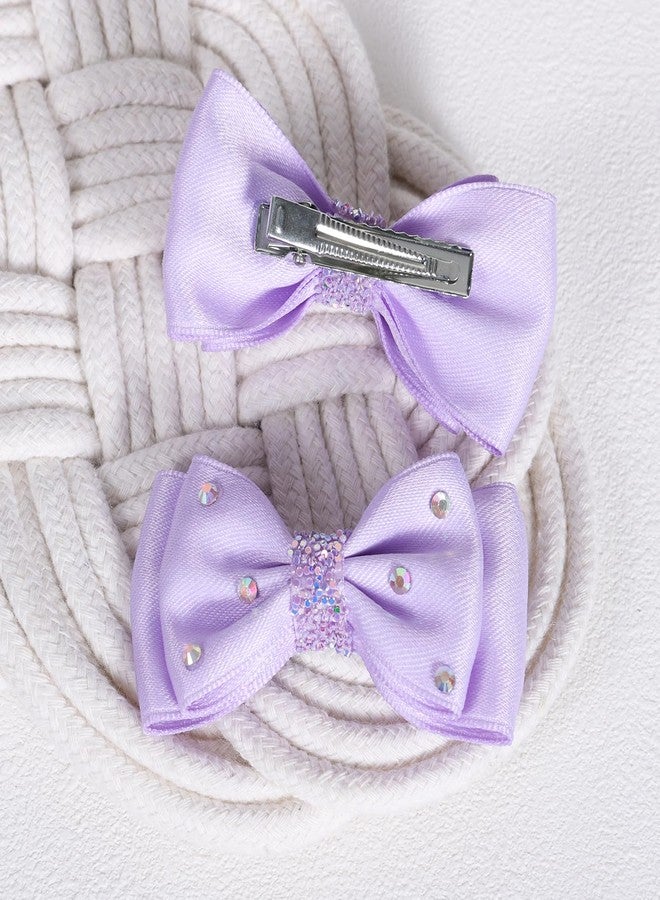 CHIROGRAPHY 2 PCS Rhinestone Bow Hair Clips for Women and Girls | Glitter Center Hair Bows with Sparkling Stones | Stylish Non-Slip Hairpins Hair Accessories for Daily Use and Events (Purple) - Image 5