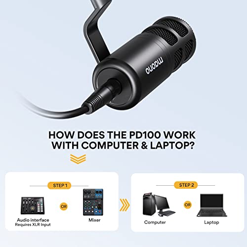 MAONO XLR Podcast Microphone Cardioid Studio Dynamic Metal Mic Compatible with Audio Interface Audio Mixer Sound Card for Recording Streaming Vocal Music Voice OverPD100 - Image 3