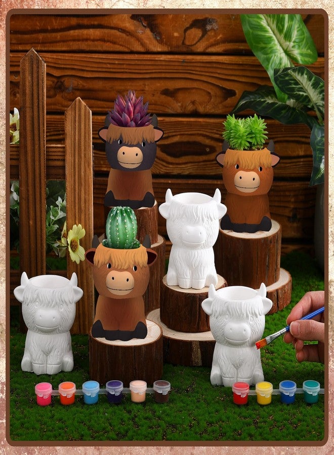 Beeveer 6 Pcs Ready to Paint Your Own Highland Cow Succulent Ceramic Pots Unpainted Ceramics Cartoon Cow Shaped Flower Pots DIY Kit Planter Container with Drainage Hole for Home and Office Decoration - Image 4