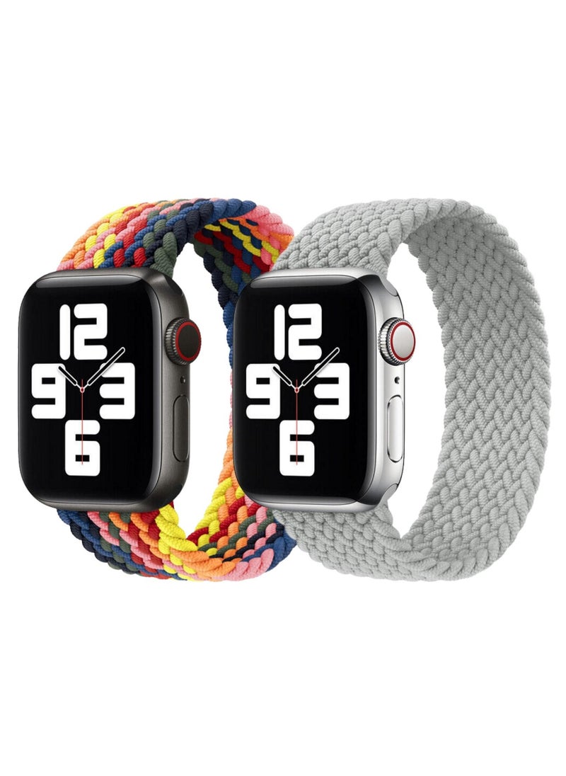 YOMNA - Braided Solo Loop Band Strap for Apple Watch Series 42/44/45mm Multicolor/Rainbow Strap with Pearl White Strap(set of 2) - Image 1