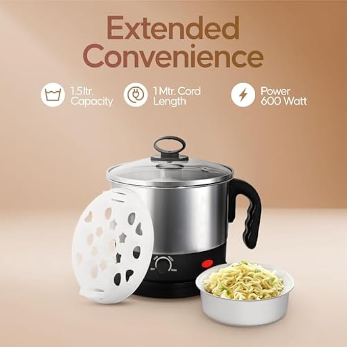 لونج واي غلاية كهربائية متعددة الاستخدامات مع هيكل من الفولاذ المقاوم للصدأ ولوحة تسخين سعة 15 لترًا باللون الفضي والأسود لتحضير الماء والمعكرونة سريعة التحضير والحساء وما إلى ذلك - Image 4