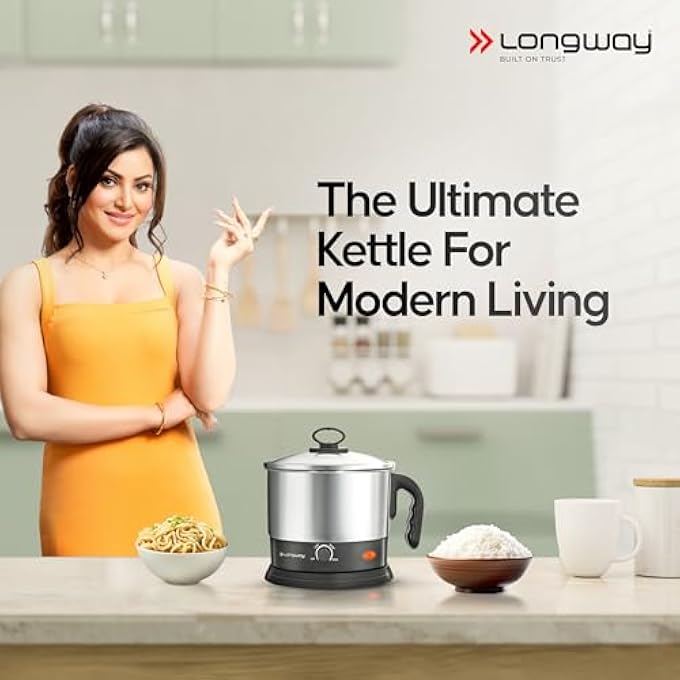 لونج واي غلاية كهربائية متعددة الاستخدامات مع هيكل من الفولاذ المقاوم للصدأ ولوحة تسخين سعة 15 لترًا باللون الفضي والأسود لتحضير الماء والمعكرونة سريعة التحضير والحساء وما إلى ذلك - Image 2