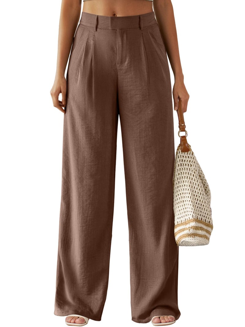 Feiersi Women's Wide Leg Pants Casual High Waisted Slacks Straight Dressy Pants Palazzo Trousers with Pockets(Coffee,XX-Large) - Image 1