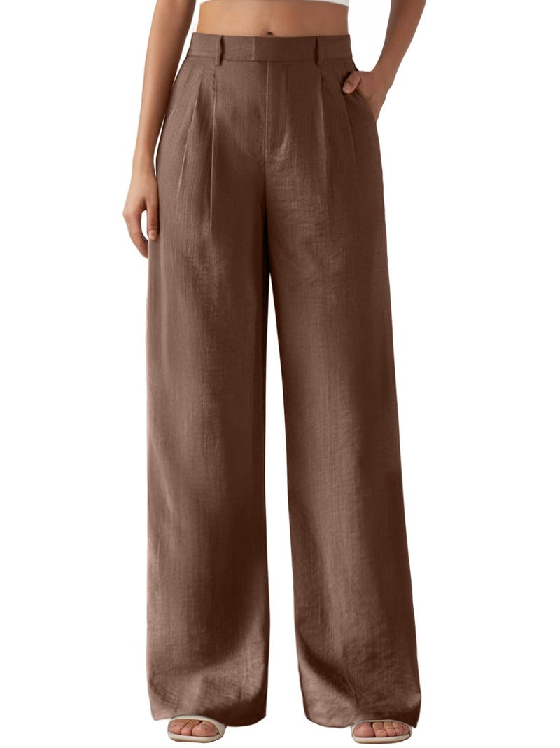 Feiersi Women's Wide Leg Pants Casual High Waisted Slacks Straight Dressy Pants Palazzo Trousers with Pockets(Coffee,XX-Large) - Image 2