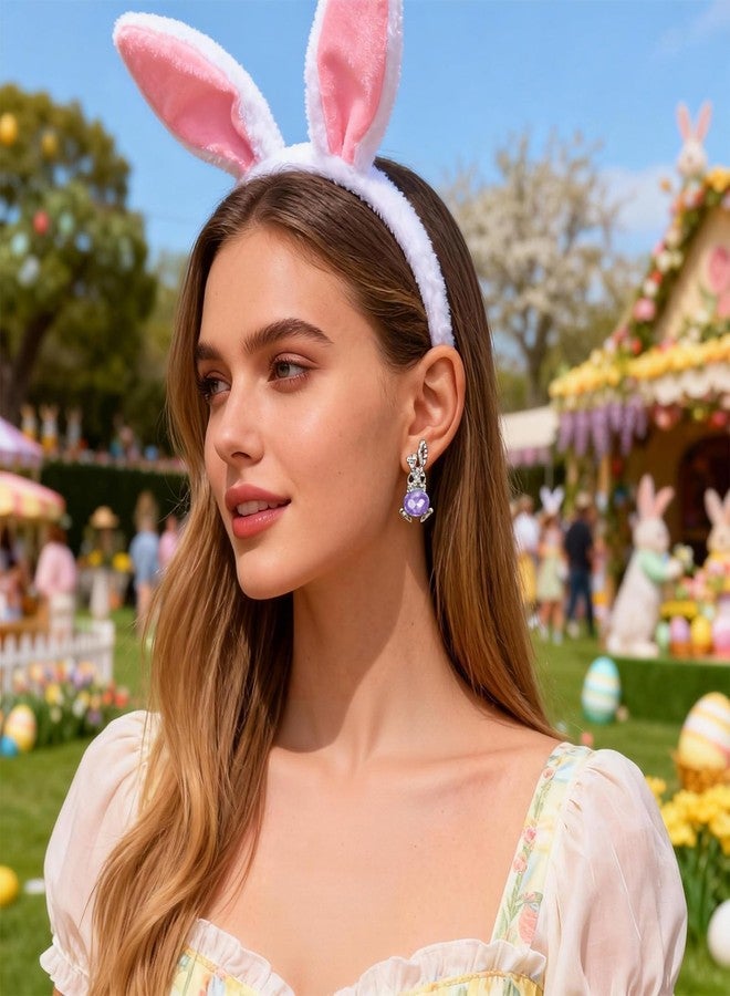 أقراط عيد الفصح للنساء، مزينة بأحجار الراين اللامعة على شكل أرنب، مجوهرات عصرية أنيقة لفصل الربيع والعطلات، هدية مثالية. - Image 3