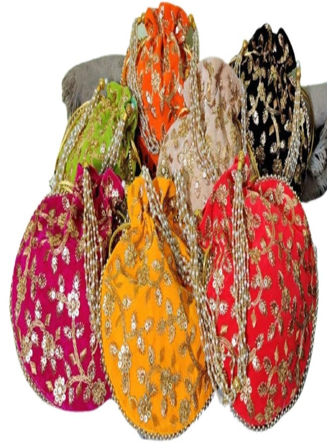 IGH Pack of 5 Handmade Women's Velvet Embroidered Potli Purse Bag Pouch Drawstring Bag Indian Potli Handbag - Image 1