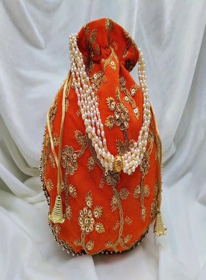 IGH Pack of 5 Handmade Women's Velvet Embroidered Potli Purse Bag Pouch Drawstring Bag Indian Potli Handbag - Image 4