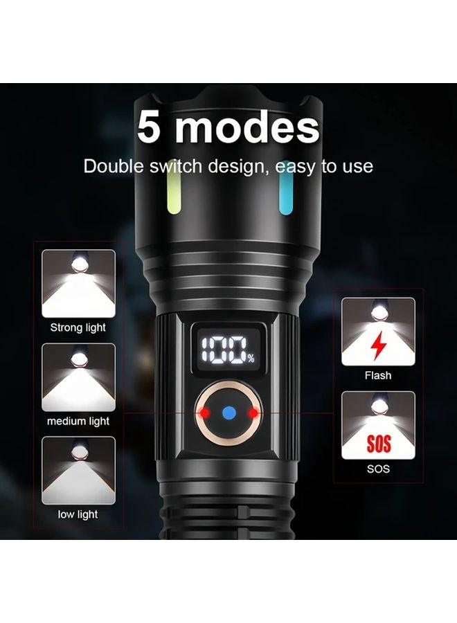 High Power Black LED Flashlight 5 Modes Aluminum Alloy Telescopic Zoom Handheld Torch - Image 5