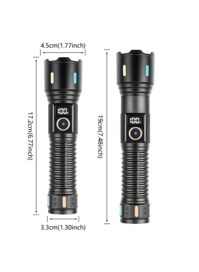 High Power Black LED Flashlight 5 Modes Aluminum Alloy Telescopic Zoom Handheld Torch - Image 4