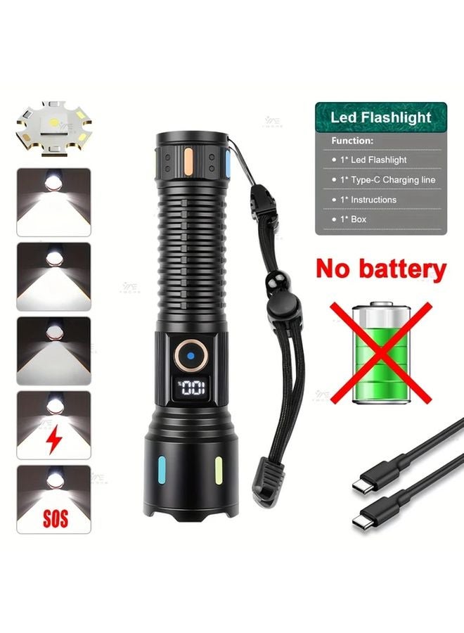 High Power Black LED Flashlight 5 Modes Aluminum Alloy Telescopic Zoom Handheld Torch - Image 1