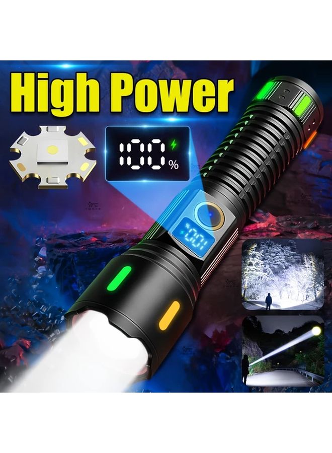 High Power Black LED Flashlight 5 Modes Aluminum Alloy Telescopic Zoom Handheld Torch - Image 2