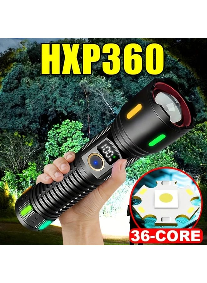 High Power Black LED Flashlight 5 Modes Aluminum Alloy Telescopic Zoom Handheld Torch - Image 3
