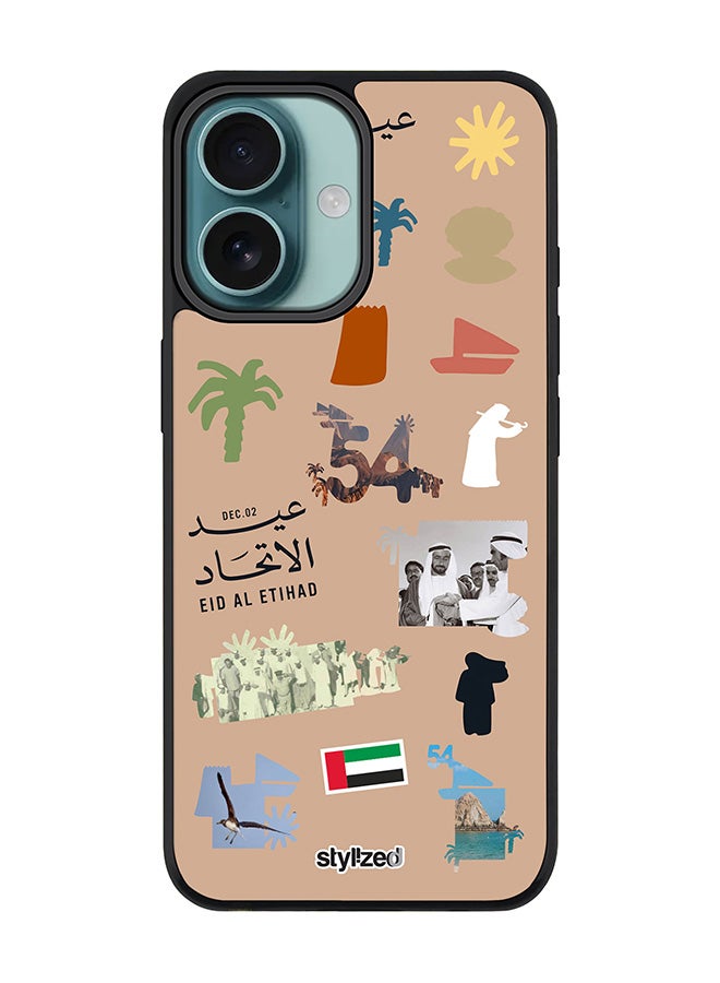 Stylizedd for iPhone 16 Case [Compatible with MagSafe] Magnetic cover Slim fit Camera Protection, Shockproof Thin Phone Case- Eid Al Etihad 54th UAE National Day, Brown - Image 1